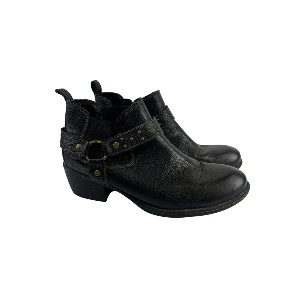 b.o.c. Born Concept Ankle Boots Black Moto Studded Harness Leather Women Size 10